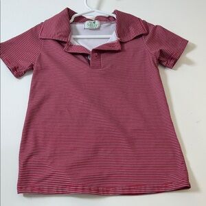 Burgundy and White Micro-Stripe Polo Shirt boys polo Sassy Stitches